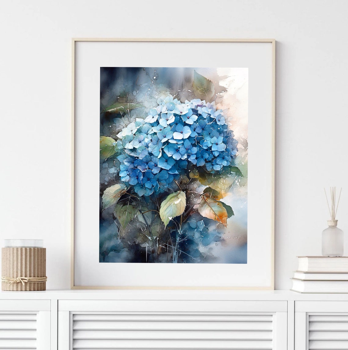 Blue Hydrangea Flower Head Lush Botanical Watercolor Floral Poster - Image 5