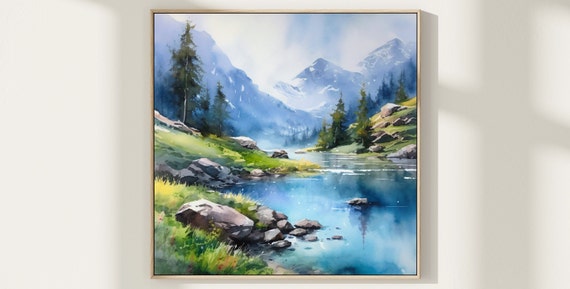 Mountain River Watercolor Painting River Landscape Art Print Rocky Mountains Wall Art Nature Artwork Home Decor Gift