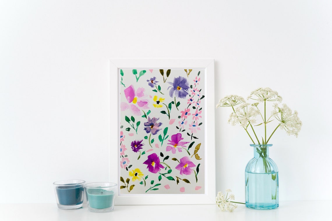 Scattered Pastel Wildflowers in a Mini Floral Pattern Art Poster