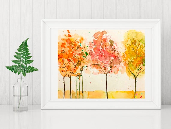 Trees Watercolor Print Watercolor Painting Printed Art Wall Art Prints Watercolor Art Print Home Decor Wall Art