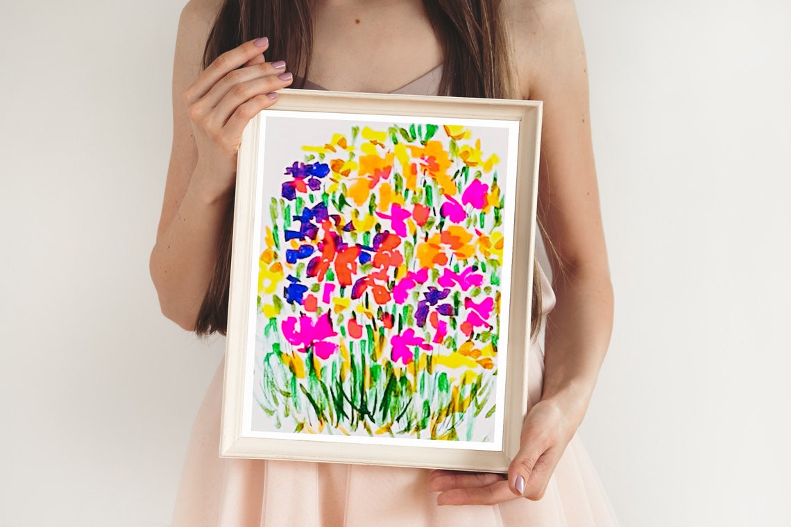 Joyful Bright Rainbow Wildflower Meadow Watercolor Garden Poster