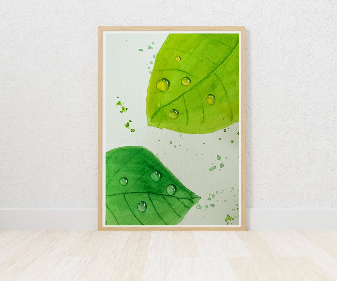 Fresh Green Leaves with Sparkling Water Droplets Botanical Poster - Image 3