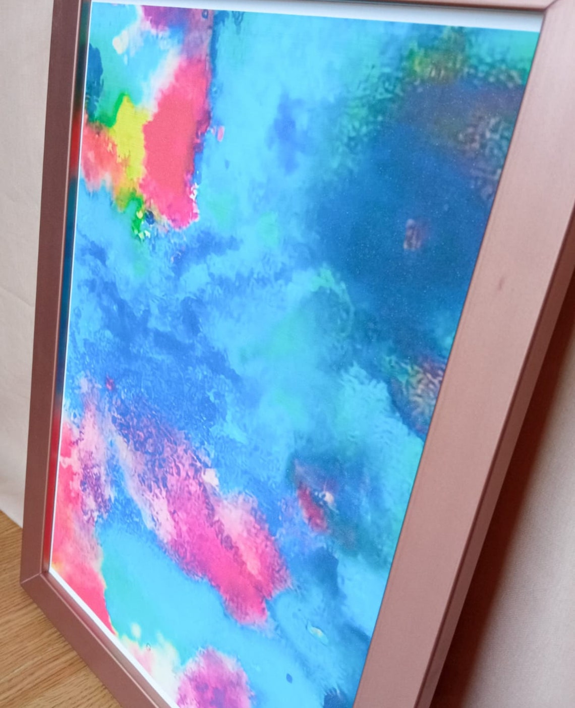 Turquoise Abstract Watercolor Wash With Pink Splash Art Poster