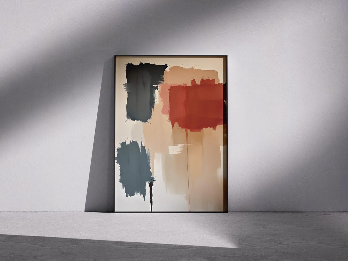 Terracotta Abstract Brushstroke Art Print Modern Minimalist Painting
