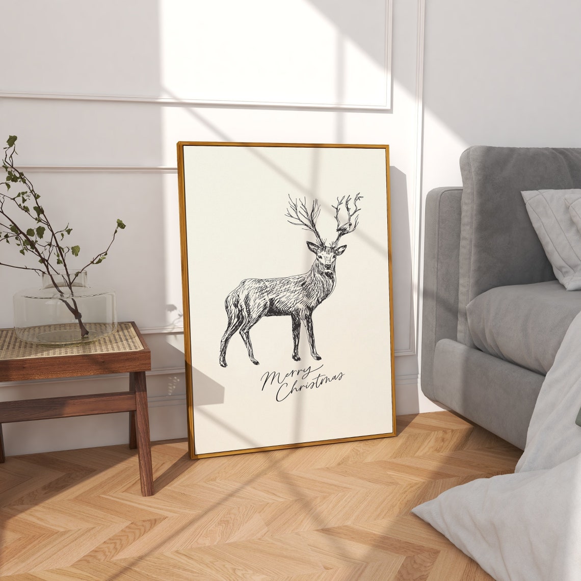 Line Art Deer Sketch Merry Christmas Minimalist Holiday Poster - Image 2