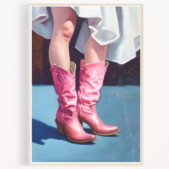 Cowgirl Wall Art Preppy Western Oil Painting Girly Western Decor Pink Cowboy Boots Wall Art Pink Preppy Wall Decor Instant
