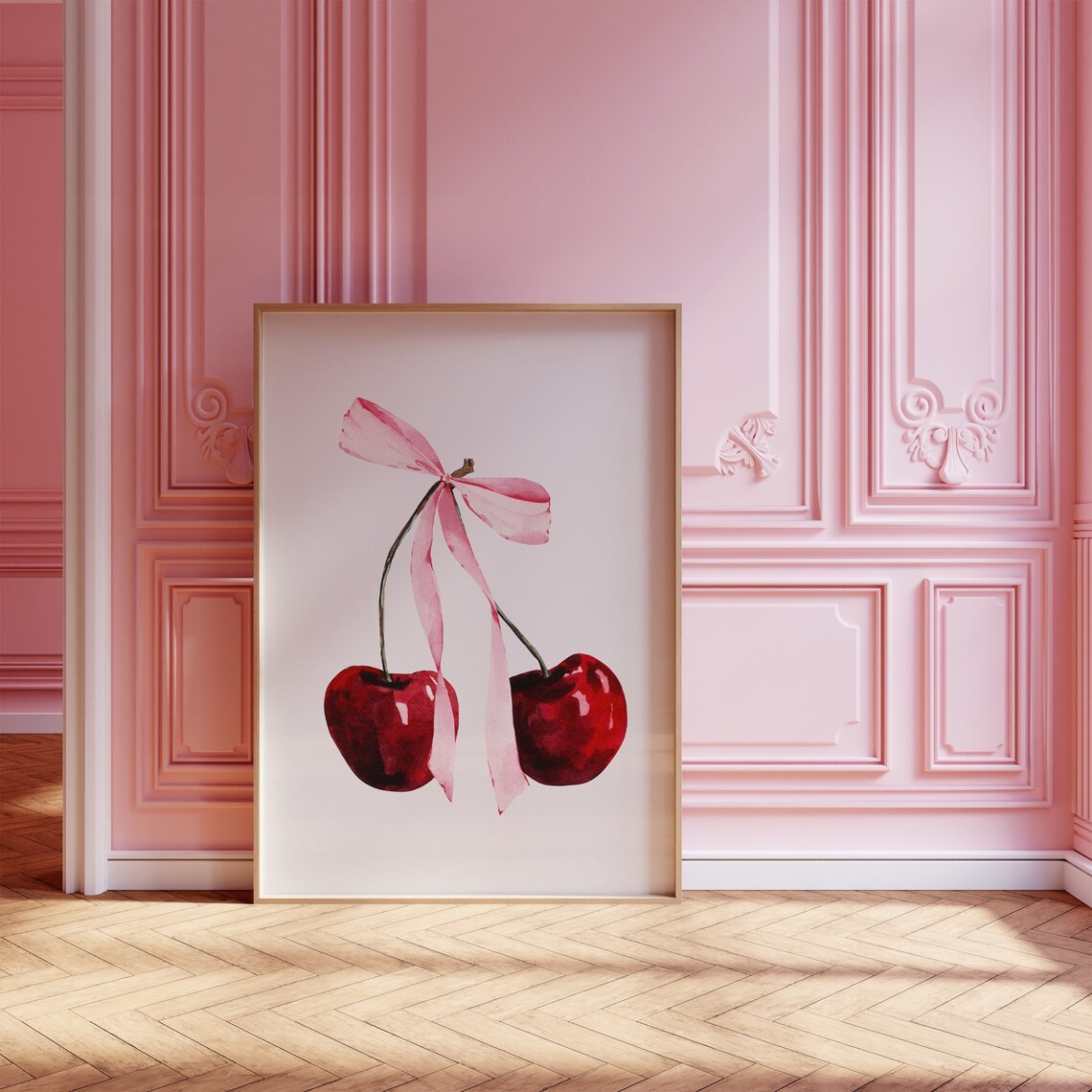 Coquette Cherry Poster, Retro College Room Decor