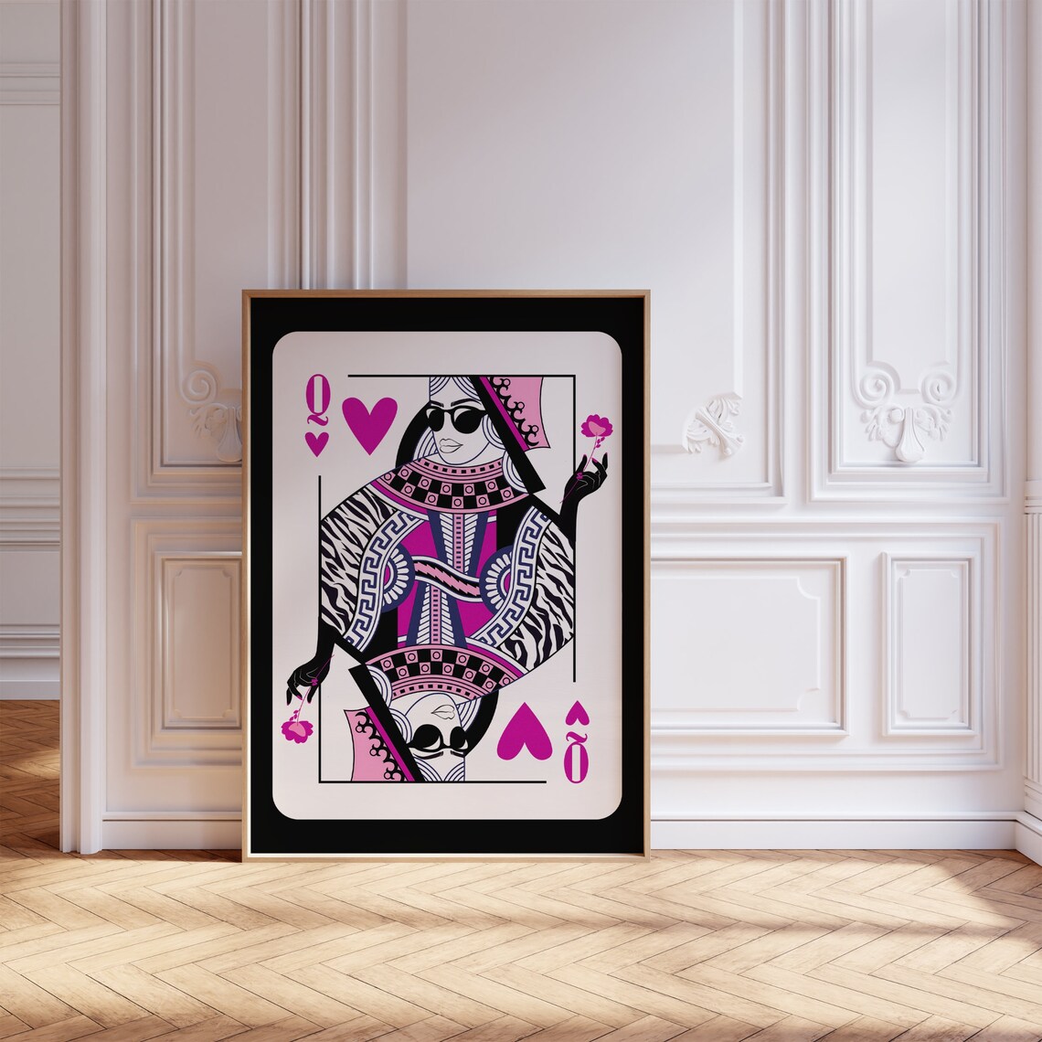 Pink Queen Of Hearts Playing Card Funky Maximalist Preppy Poster