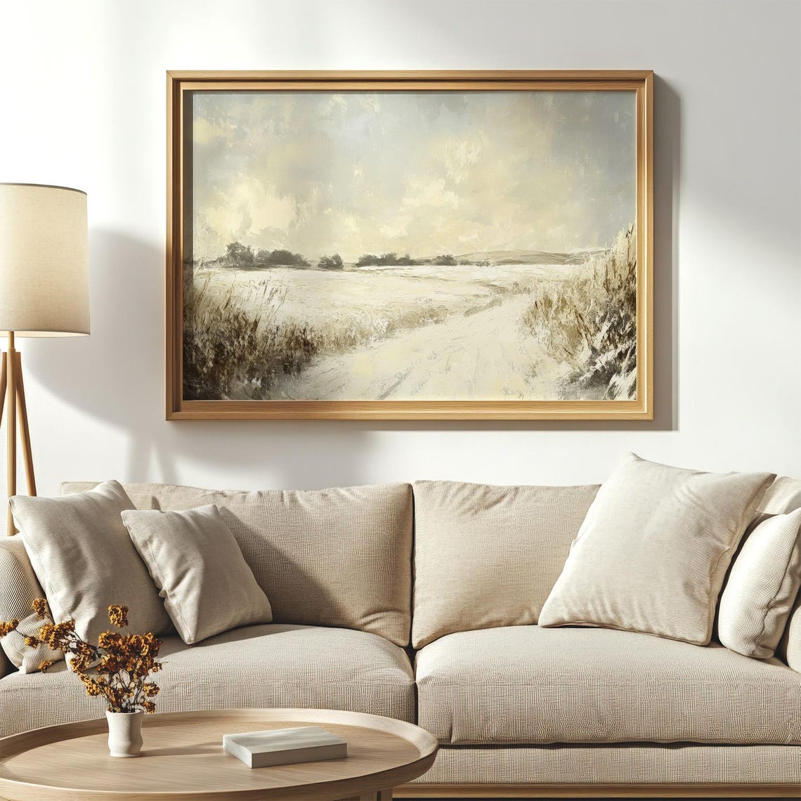 Snowy Winter Field Path Soft Monochrome Prairie Landscape Poster - Image 3