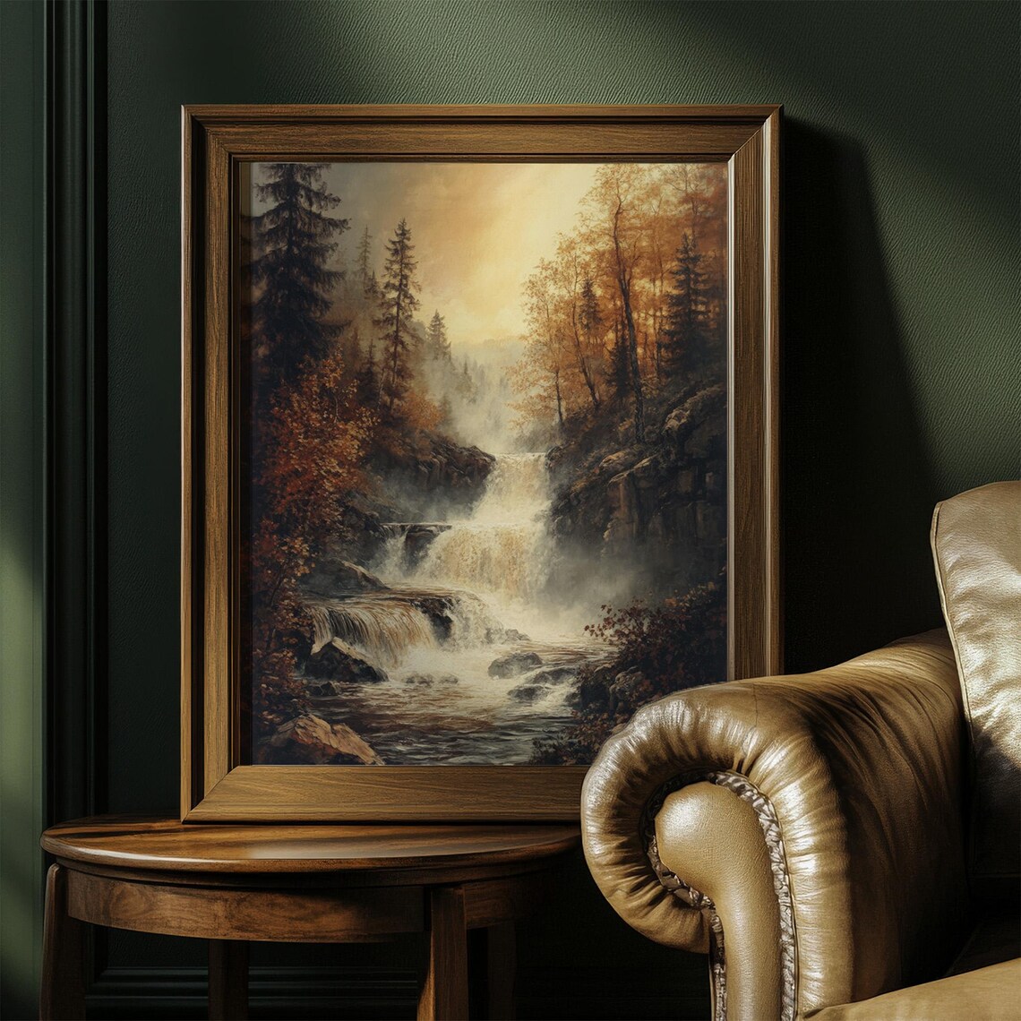 Autumn Forest Waterfall Golden Cascades Vintage Woodland Scene Poster - Image 3