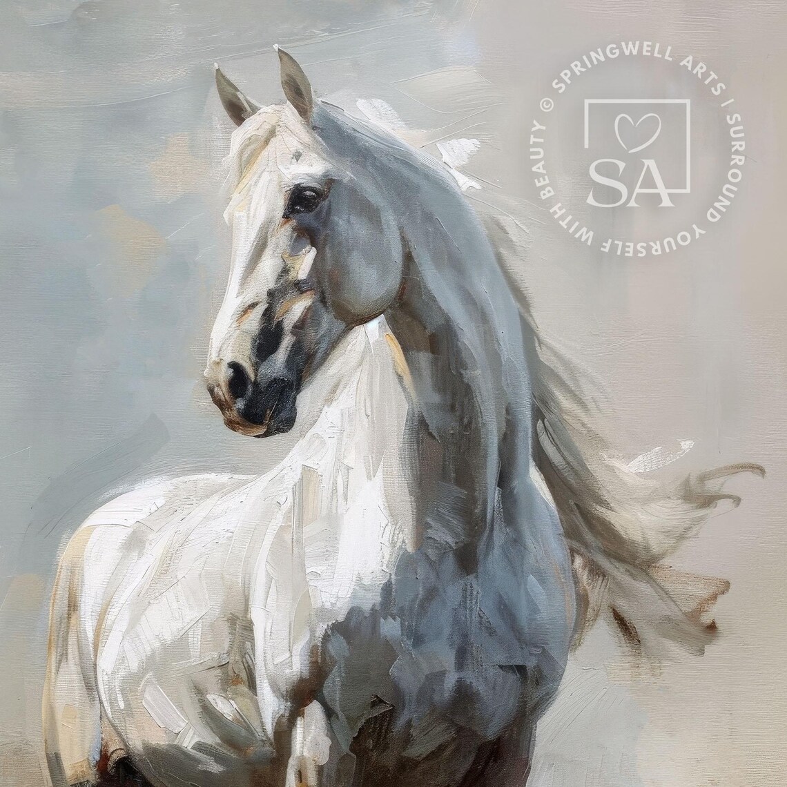 Majestic White Horse Standing Tall Vintage Equine Portrait Poster - Image 5