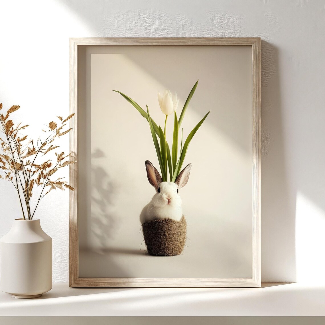 Cute Easter Bunny Botanical Print, Spring Rabbit Poster - Image 3