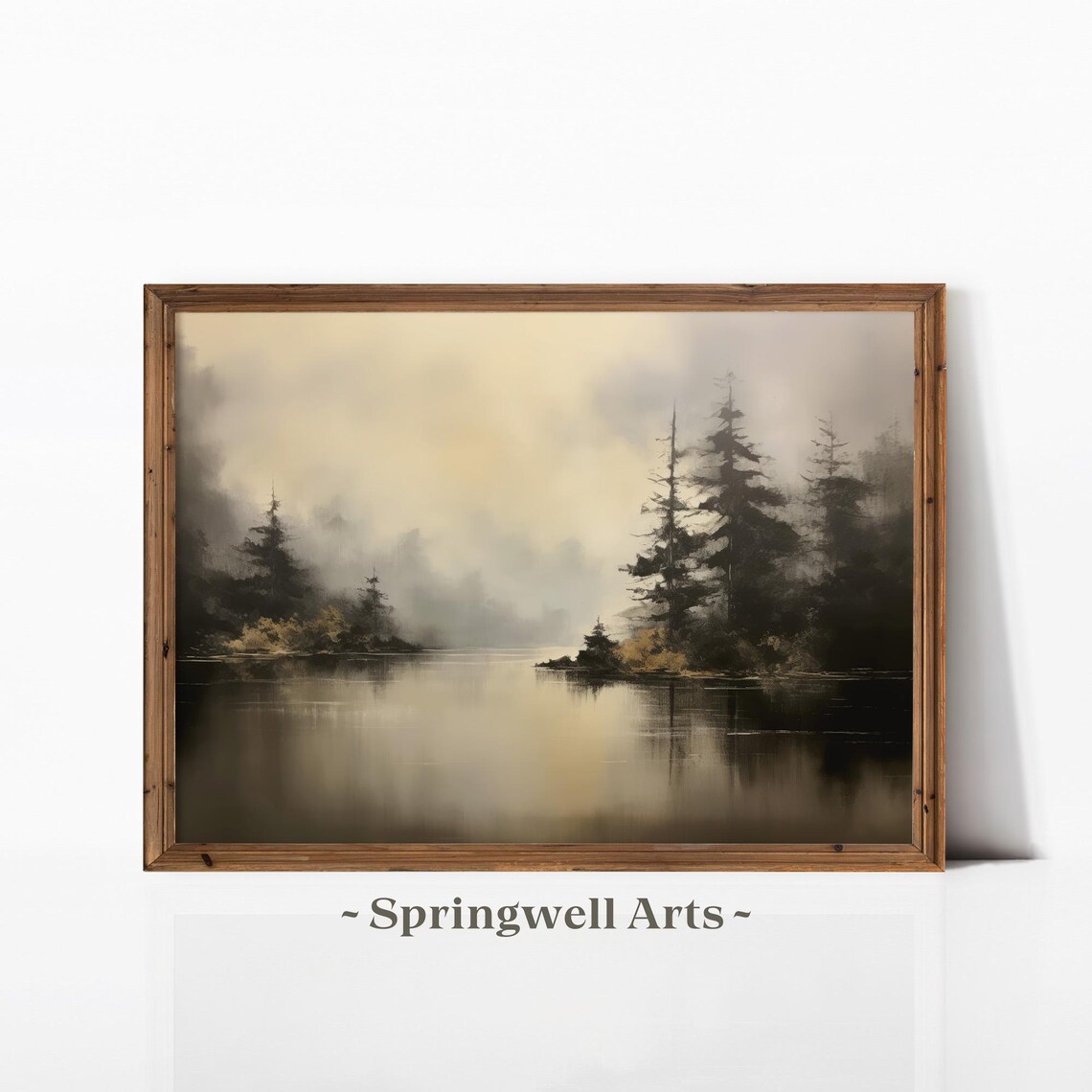 Foggy Forest Lake Landscape Misty Pine Reflection Nature Art Poster