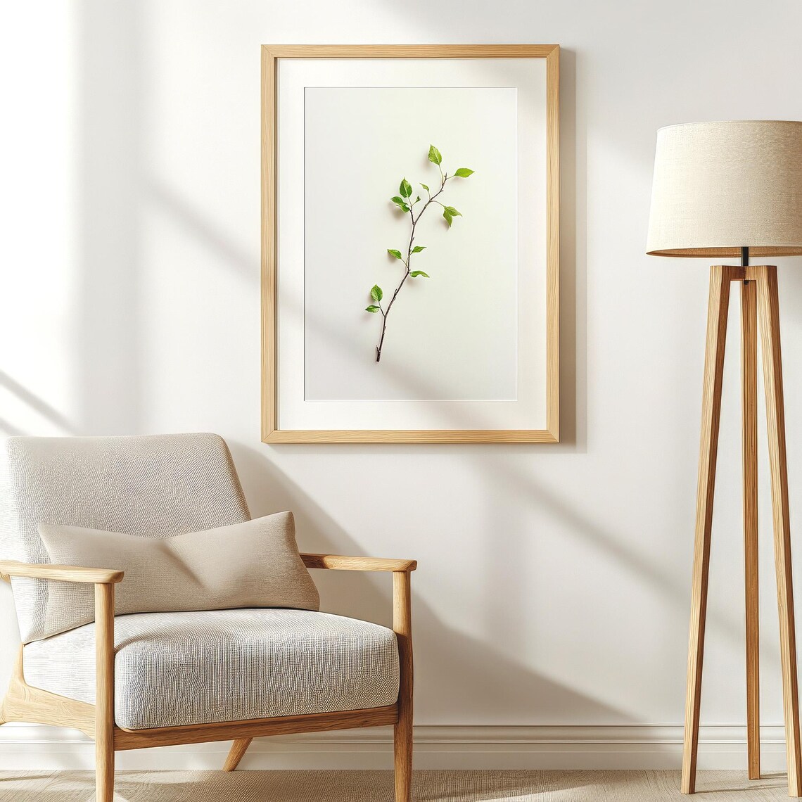 Fresh Green Leaf Branch Minimalist Botanical Nature Spring Greenery Wall Art - Image 2