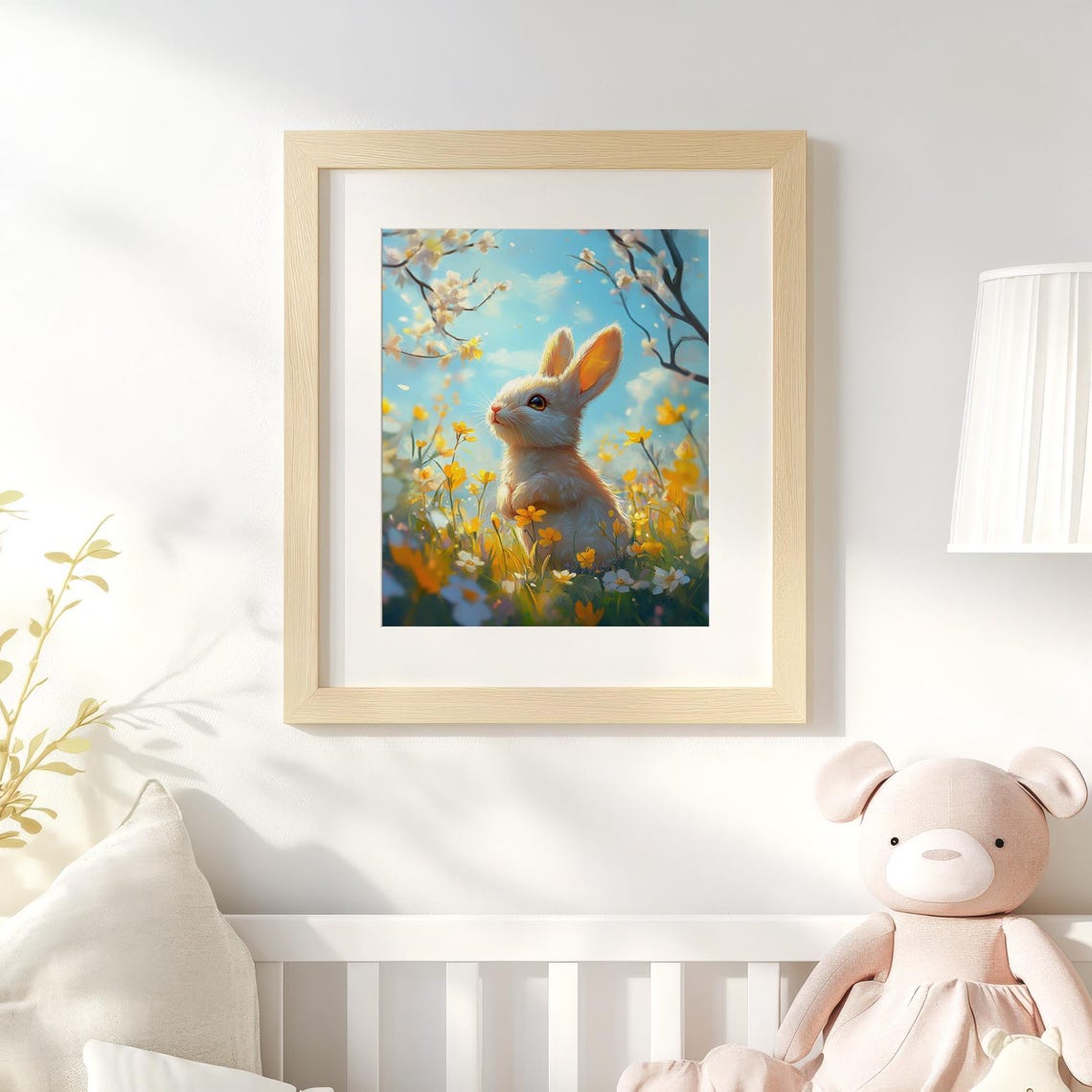 Cute Easter Bunny Print Spring Rabbit Poster Yellow Wildflowers Nursery Kids Room Decor Instant Wall Art - Image 5
