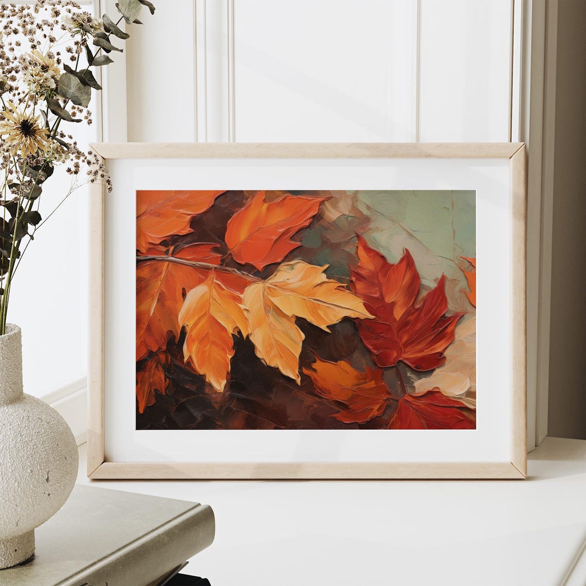 Fiery Orange Maple Leaves Close Up Textured Fall Foliage Poster - Image 2