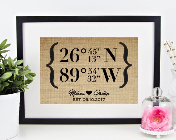 New Home Housewarming Gift Our First Home Home Sweet Home Latitude Longitude Sign Burlap Wedding Gift Personalized Gifts For Couple