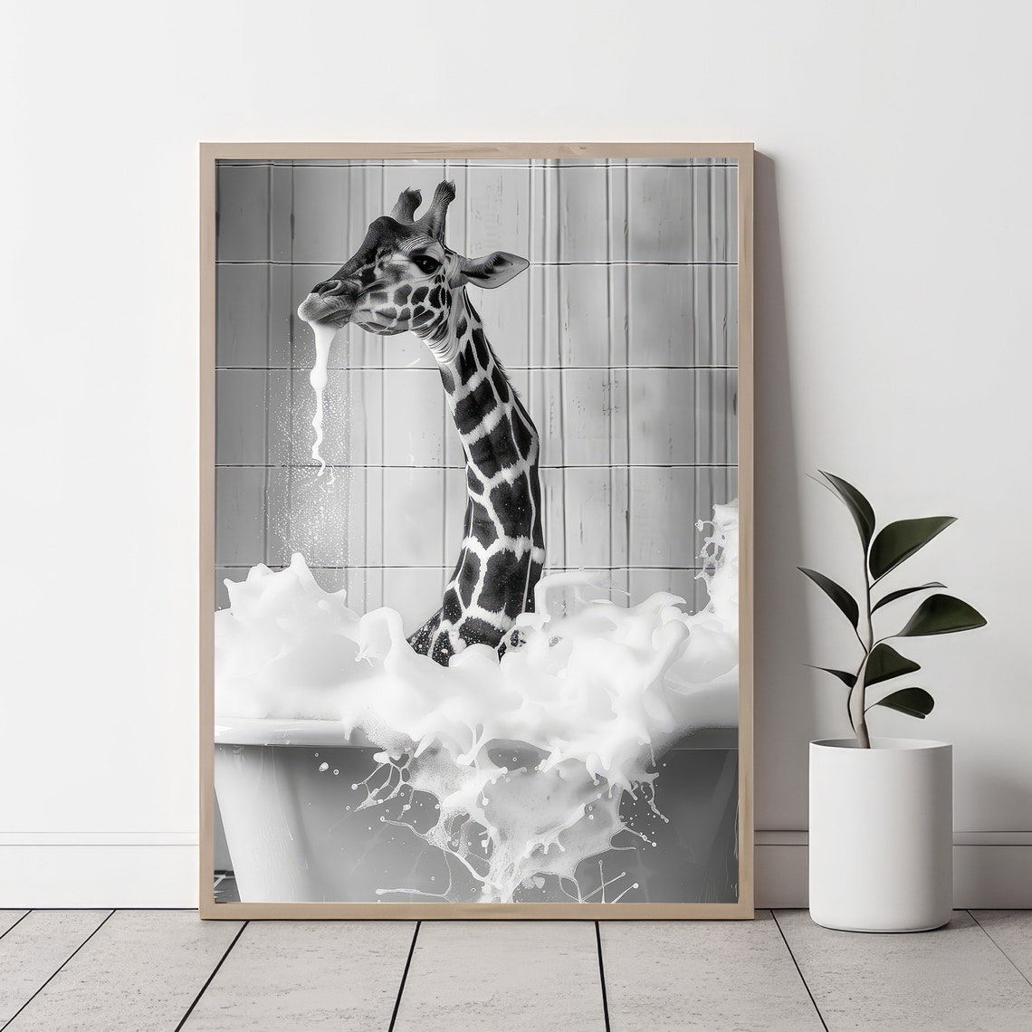Cute Baby Giraffe In Tub Wall Art Giraffe Photo Giraffe Art Bathroom Art Print