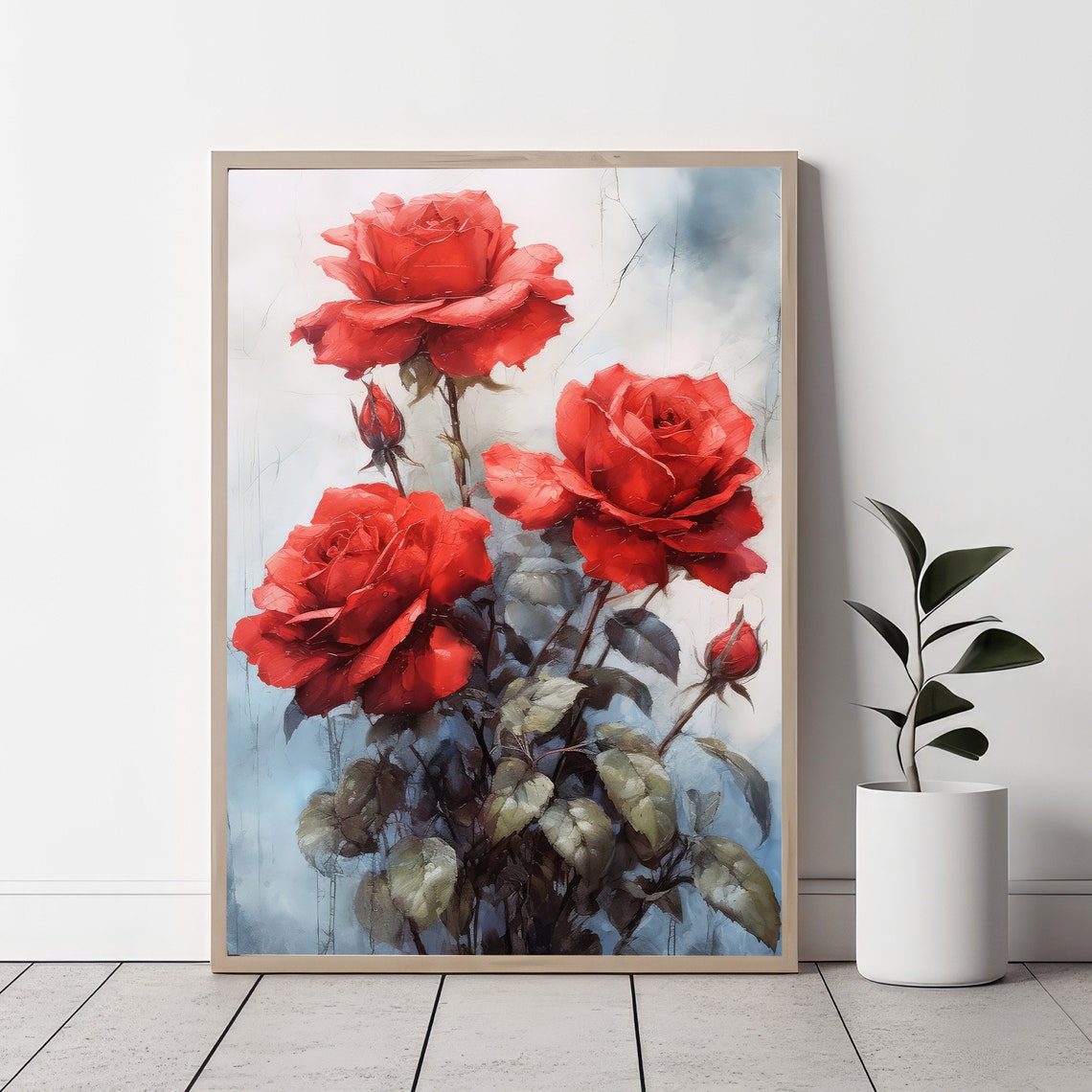 Vibrant Red Roses Bouquet Painterly Romantic Floral Art Poster - Image 6