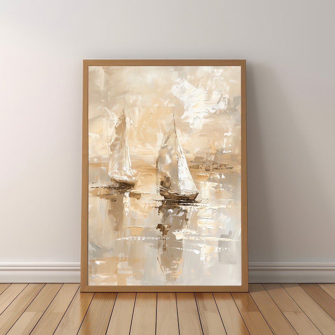 Serene Warm Abstract Gold Sailboats Gliding On Calm Water Poster - Image 5