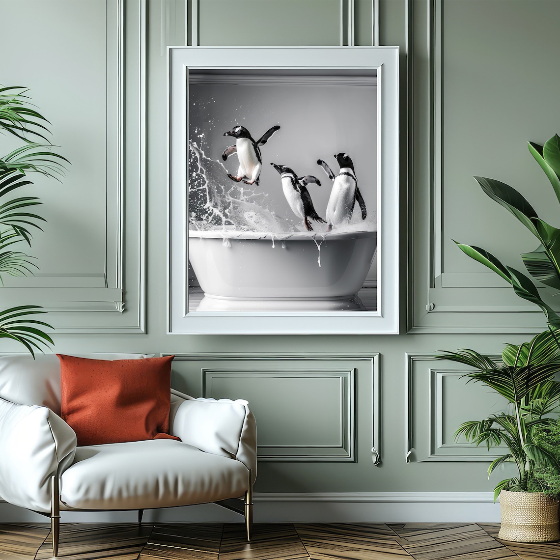 Adorable Penguins In Tub Art Print, Bathroom Decor - Image 4