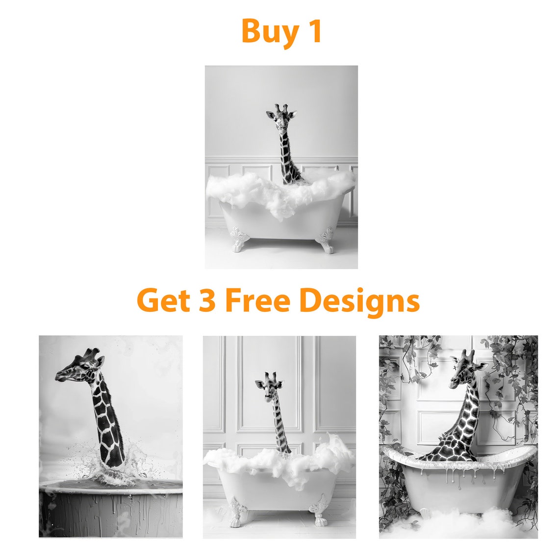 Cute Giraffe In Tub Bathroom Art Print - Image 6