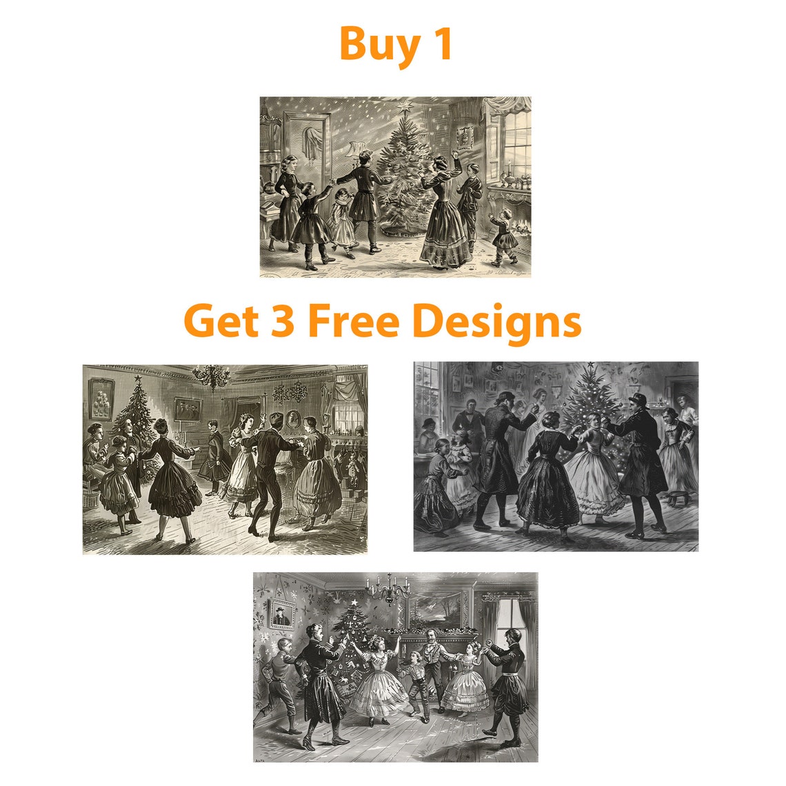 Antique Victorian Family Dancing Around The Christmas Tree Poster - Image 5