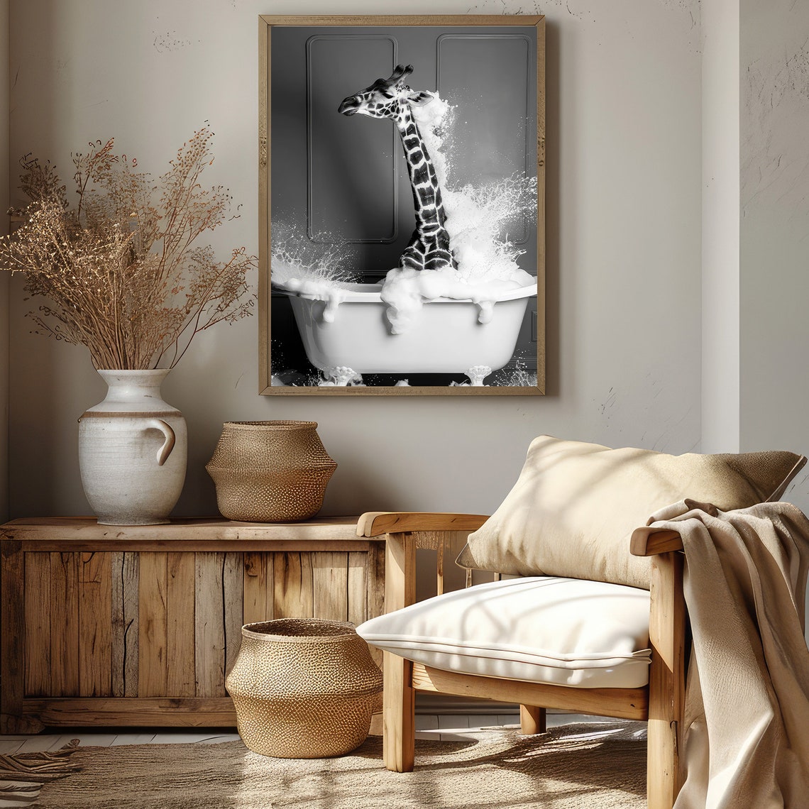 Cute Baby Giraffe In Tub Wall Art Giraffe Photo Giraffe Art Bathroom Art Print - Image 3