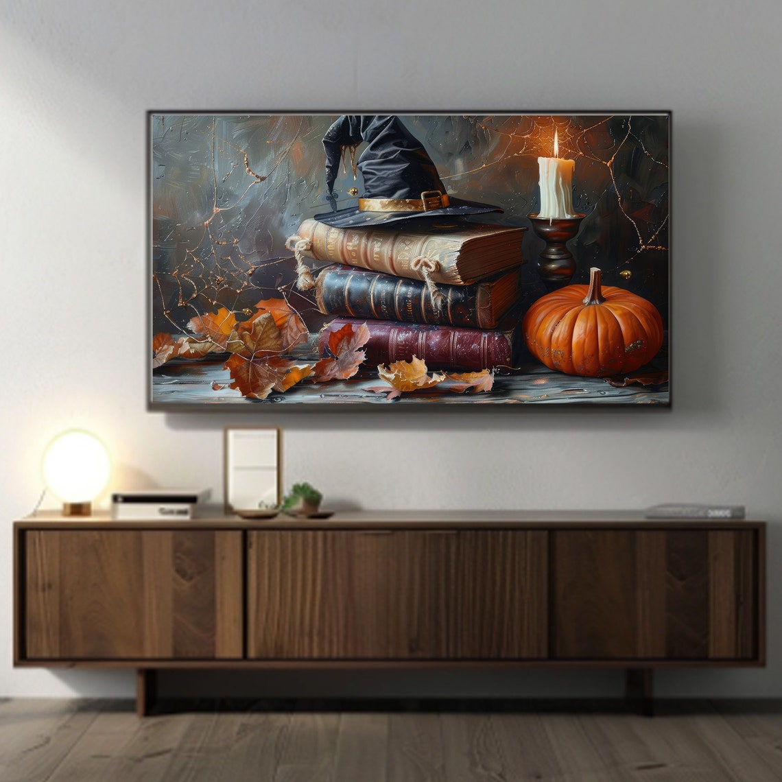 Witch Hat Spell Books Pumpkin Candle Halloween Still Life Poster - Image 5