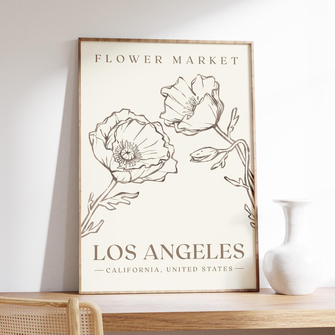 Flower Market Los Angeles California Poppy Minimalist Line Art Poster