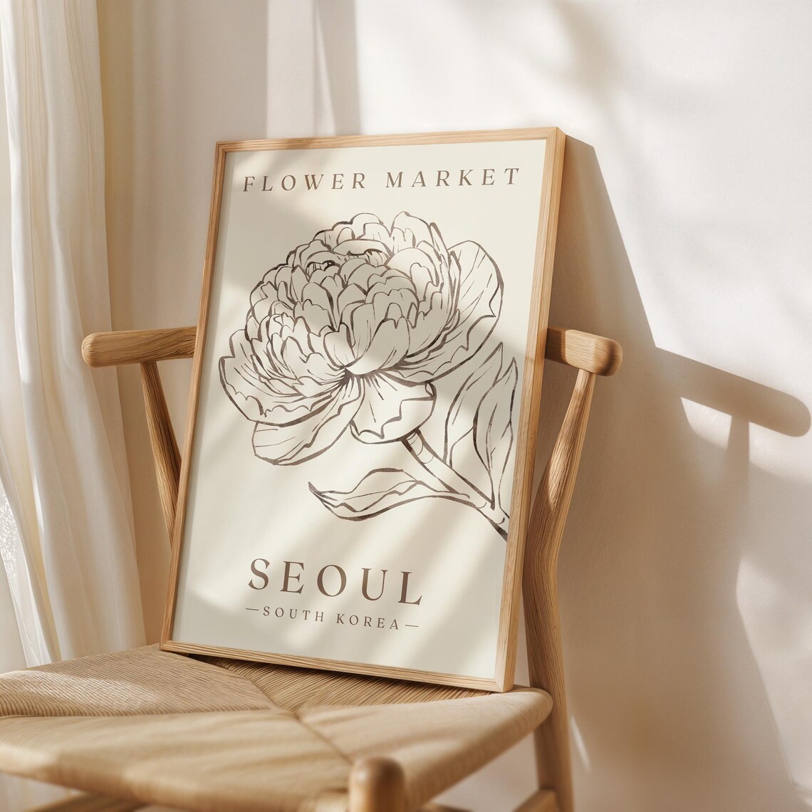 Seoul South Korea Flower Market Peony Line Art Minimal Floral Poster - Image 3