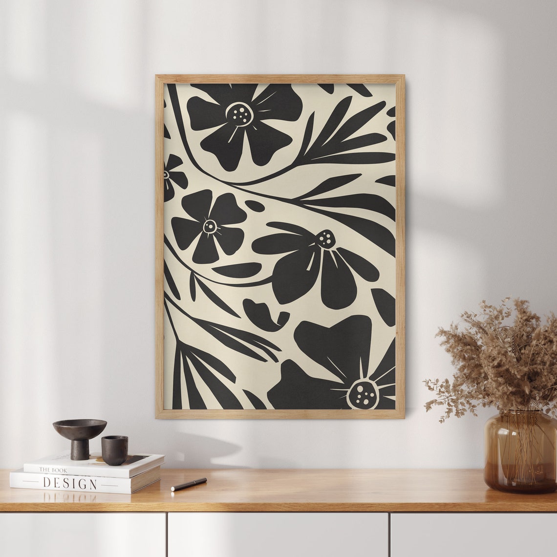 Bold Black Botanical Black Flowers On Cream Floral Wall Poster - Image 4
