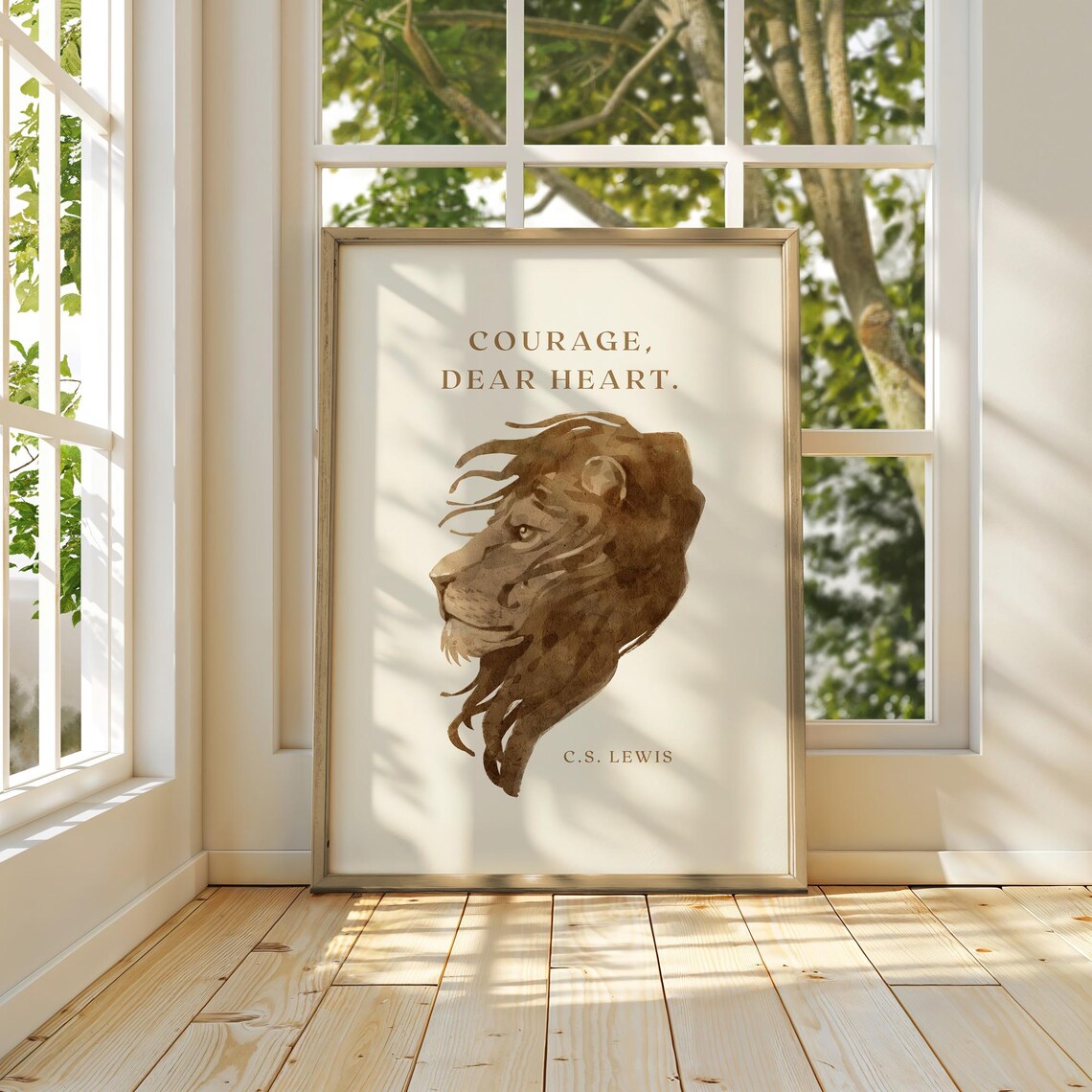 CS Lewis Courage Dear Heart Aslan Lion Watercolor Quote Art Poster - Image 2