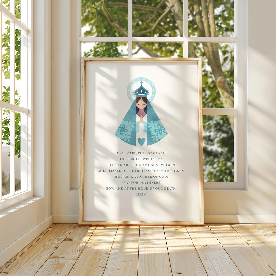 Hail Mary Prayer Virgin Mary Blue Folk Catholic Devotion Art Poster - Image 4