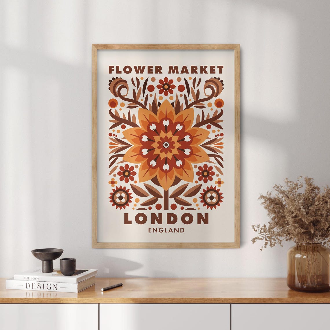 Flower Market London England Fall Folk Botanical Orange Art Poster - Image 2