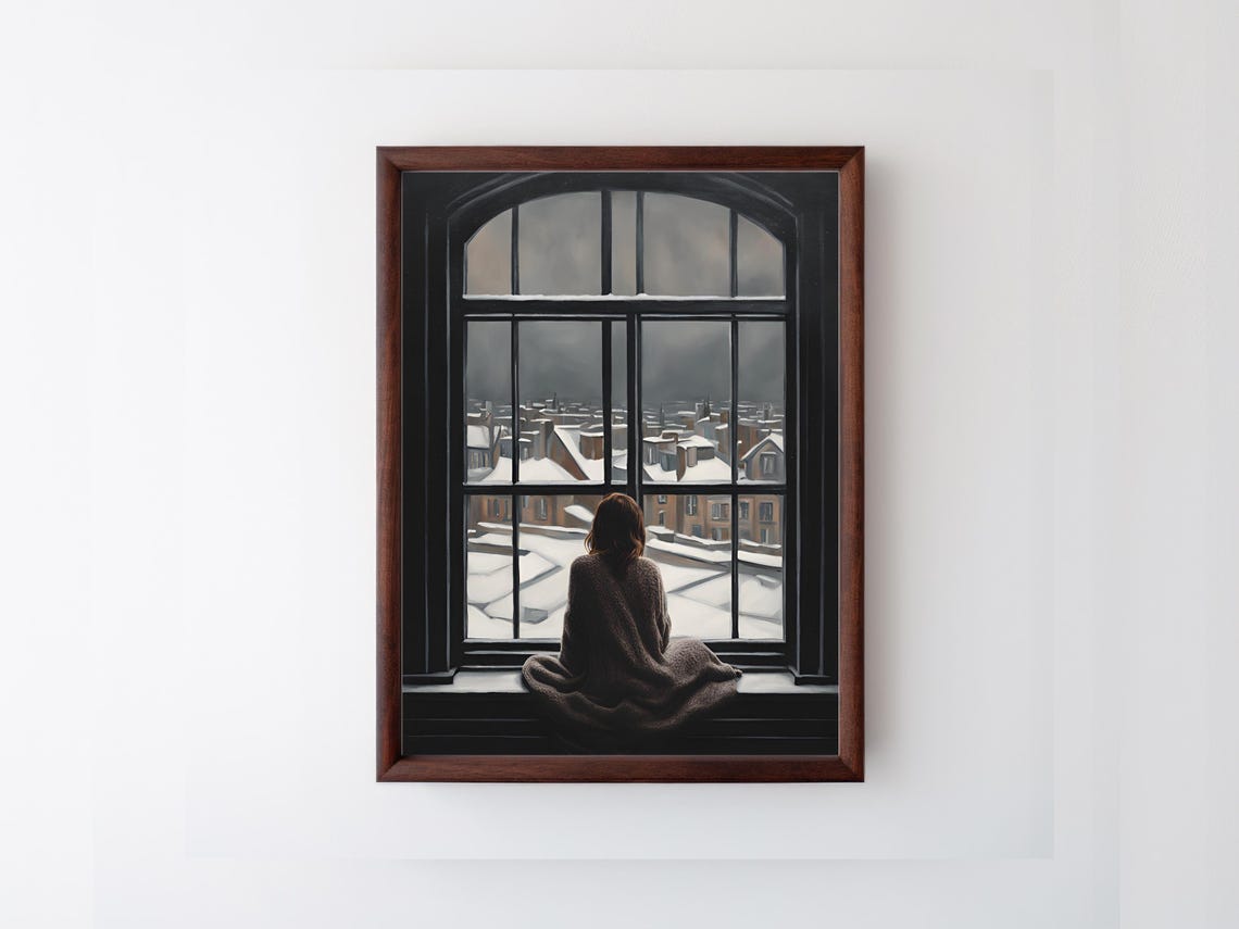 Instant Vintage Portrait Woman In Window Art Antique Aesthetic Moody Portrait Painting Vintage Dark Academia Print - Image 2