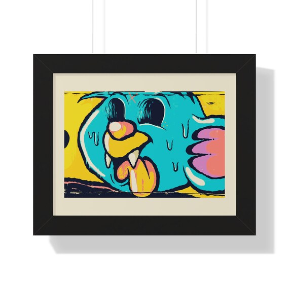 Quirky Framed Graffiti Print Colorful Wall Art Playful Decor Unique Gift Childrens Room Decoration Funny Artwork