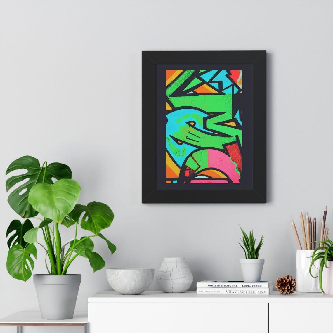Bold Colorful Geometric Abstract Graffiti Mural Framed Poster - Image 3