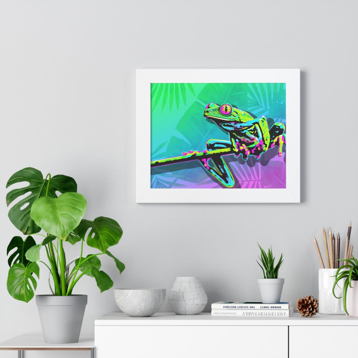 Neon Tree Frog Poster Vibrant Pop Art Frog on a Tropical Branch - Image 2