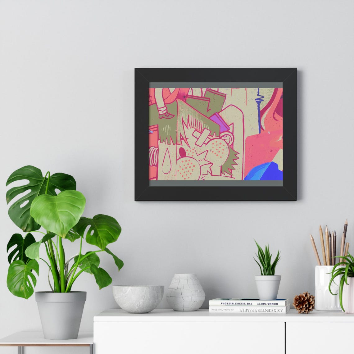 Pink and Green Abstract Doodle Street Graffiti Art Framed Poster - Image 4