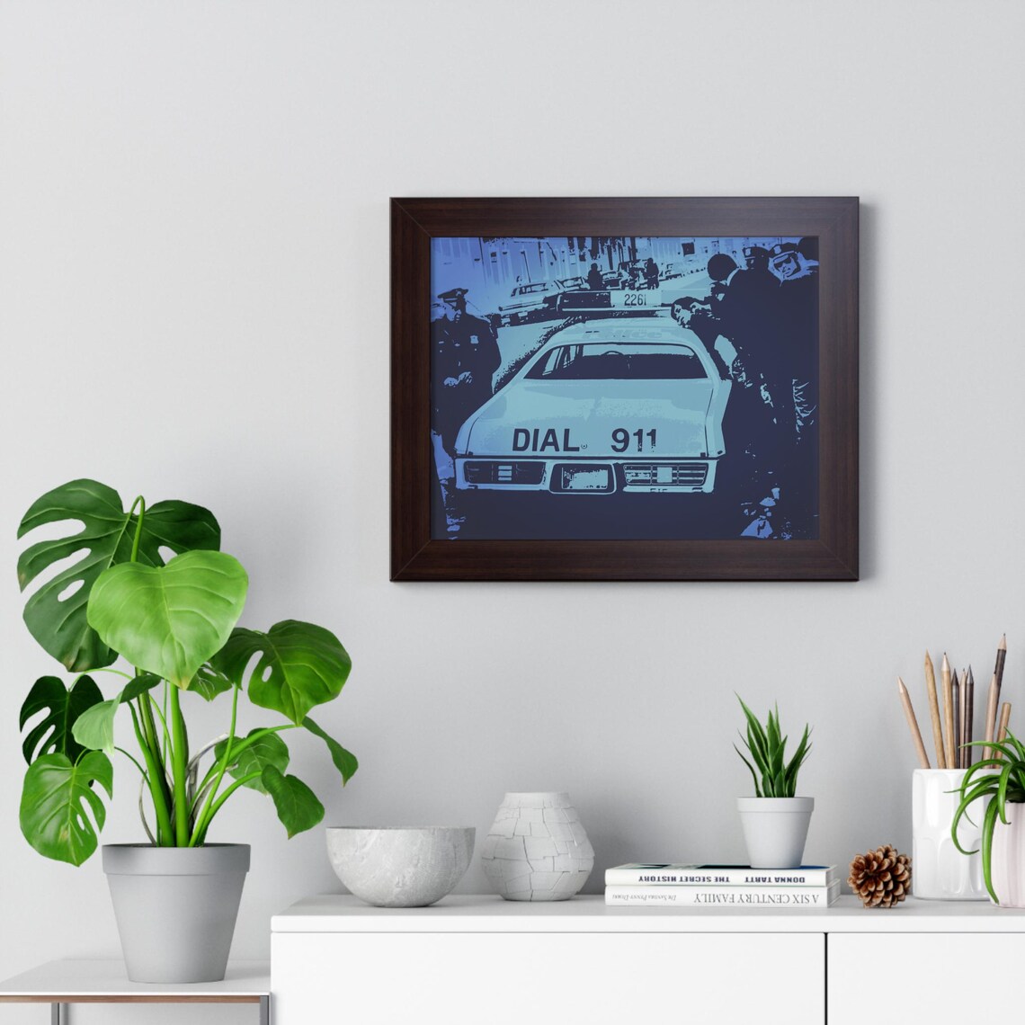 Classic Vintage Police Cruiser With Dial 911 Scene Framed Poster - Image 4