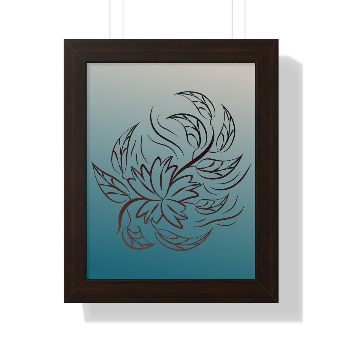 Minimalist Lotus Line Drawing Blooming on Soft Teal Gradient Poster