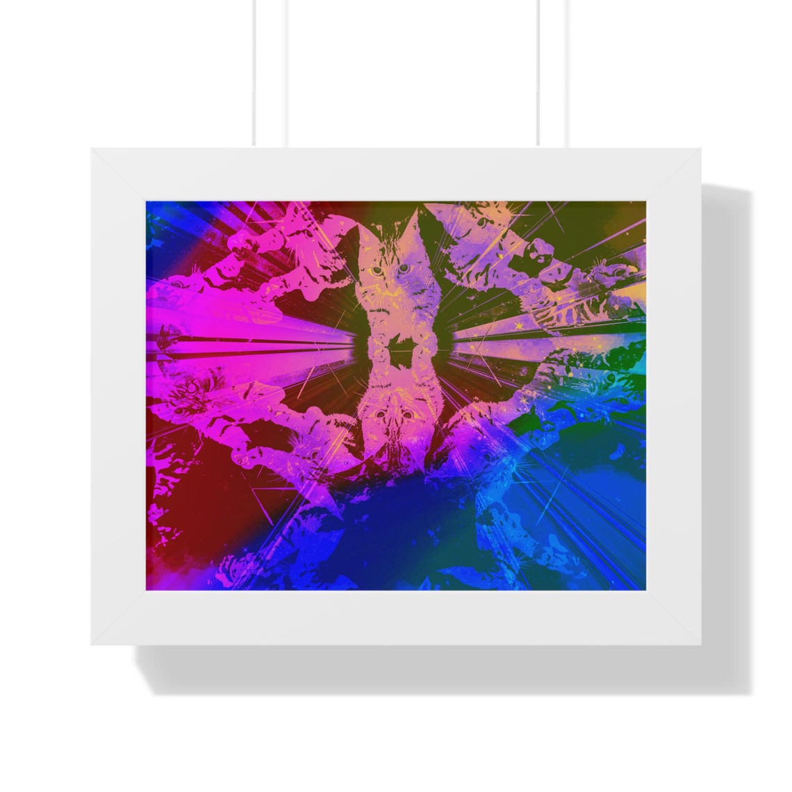 Psychedelic Abstract Neon Cats in Kaleidoscope Style Framed Poster - Image 3