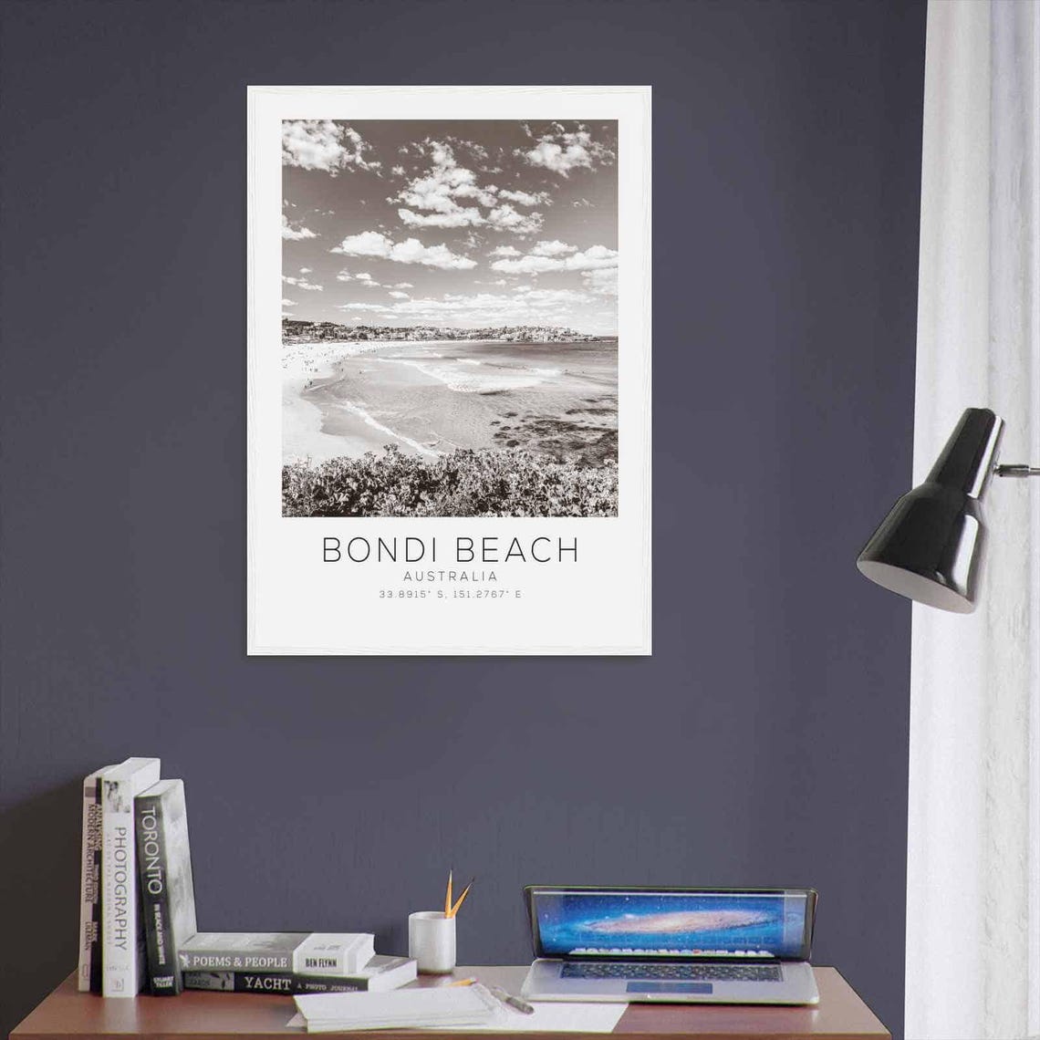 Bondi Beach Australia Crescent Shoreline Black White Photo Poster - Image 3