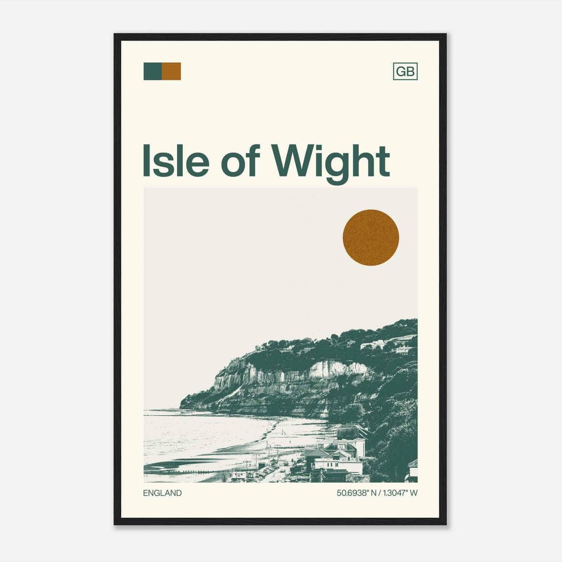 Isle Of Wight England Chalk Cliffs Beach Coast Duotone Travel Poster