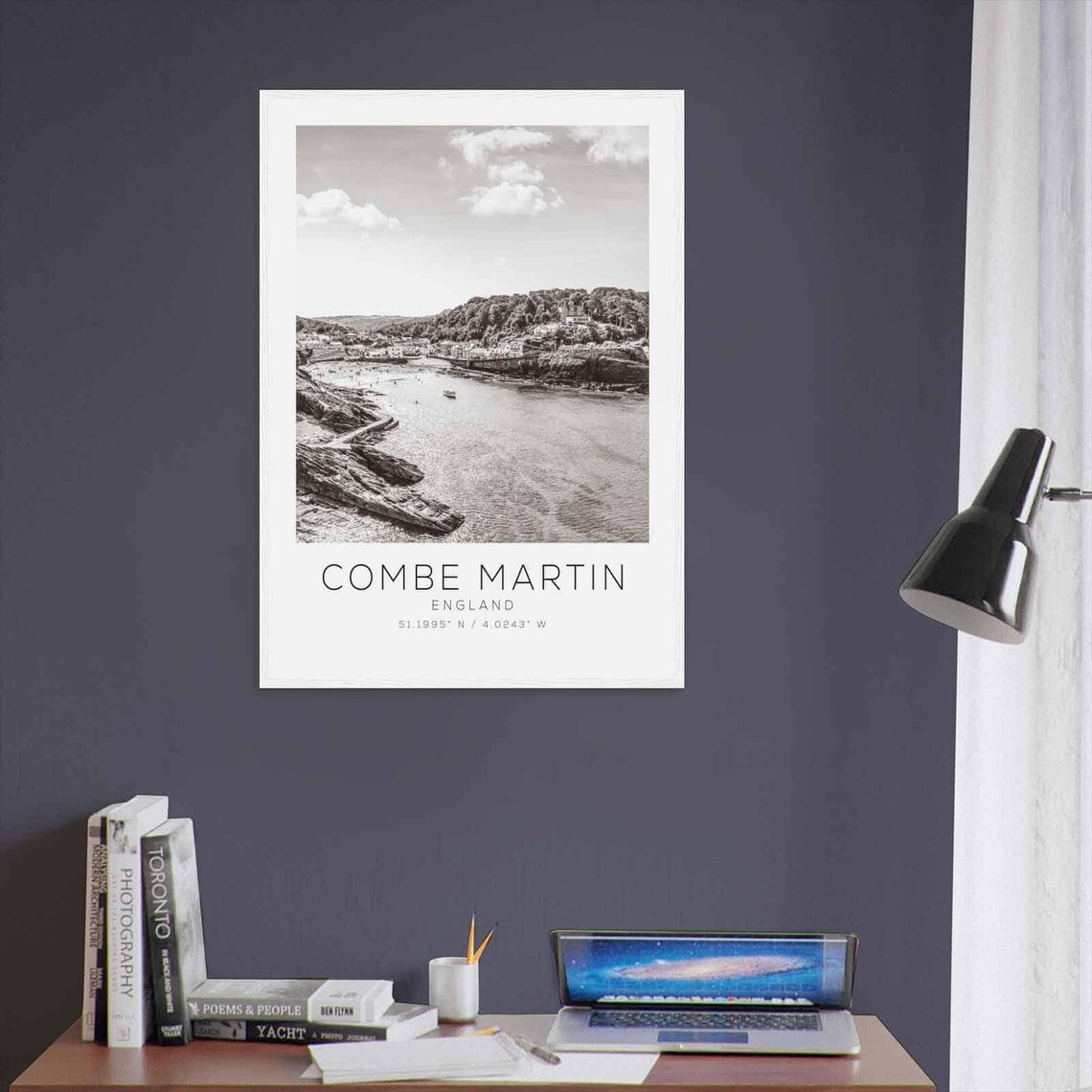 Combe Martin England Coastal Bay Beach Black and White Travel Poster - Image 3
