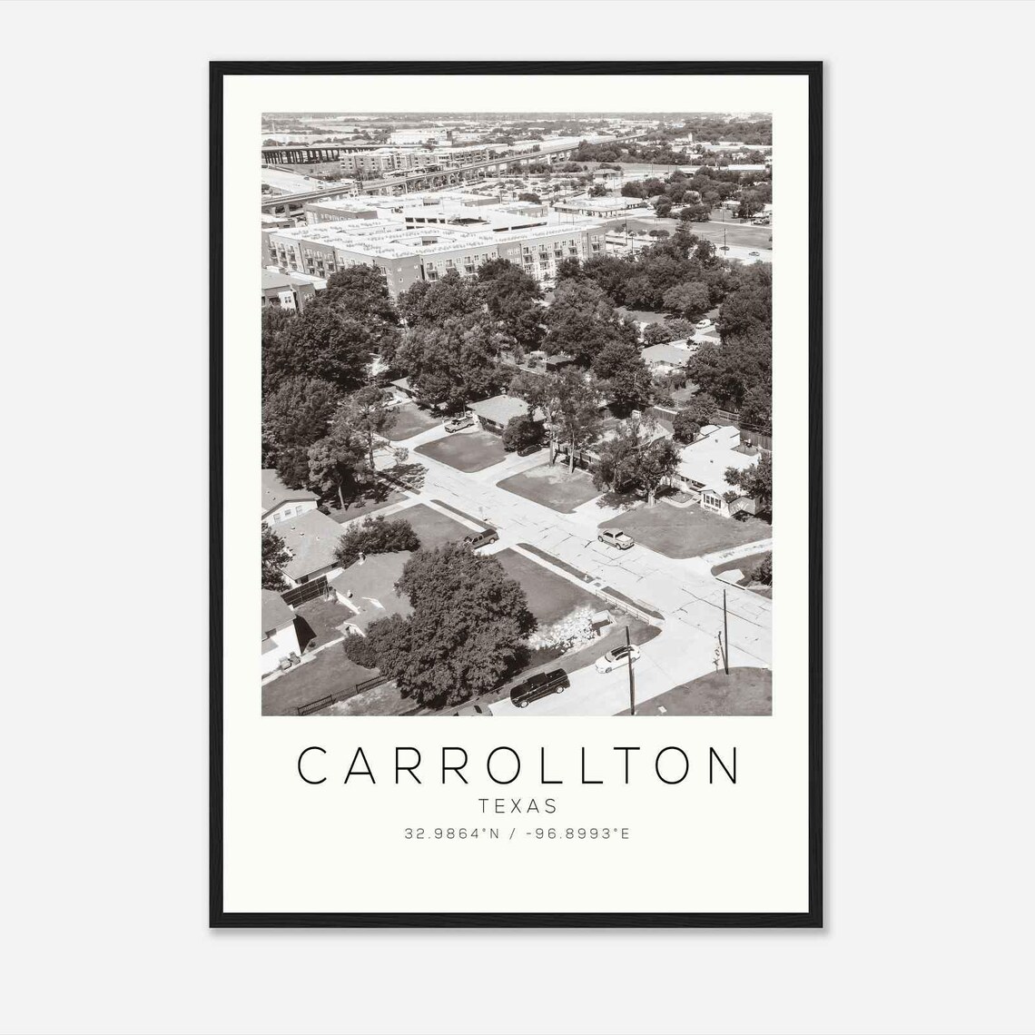Carrollton Texas Suburban Neighborhood Aerial View Travel Poster