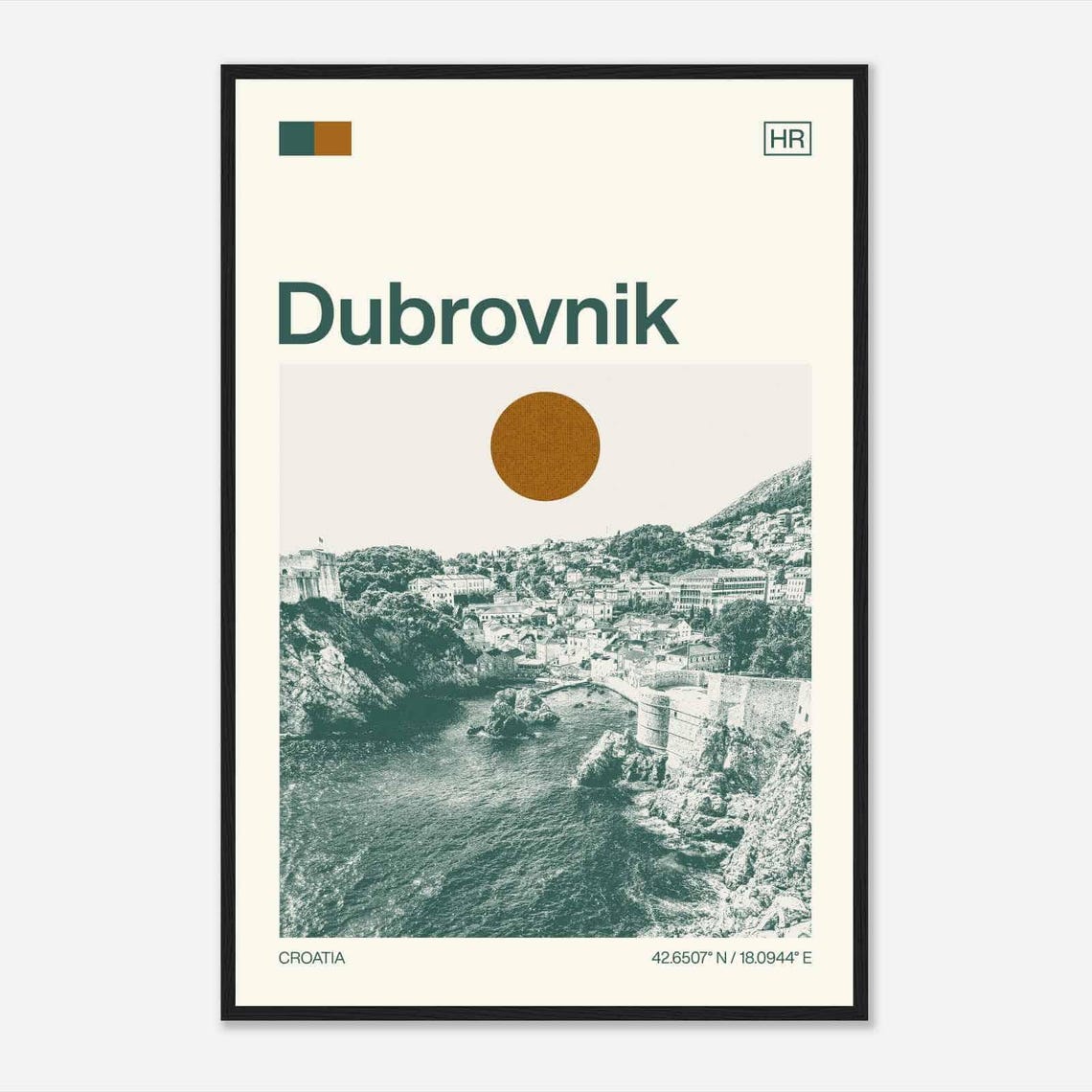 Dubrovnik Croatia Old Town Walls Adriatic Sea View Travel Poster