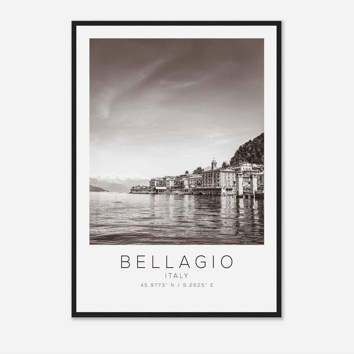 Bellagio Italy Lake Como Town Black White Elegant Photo Poster