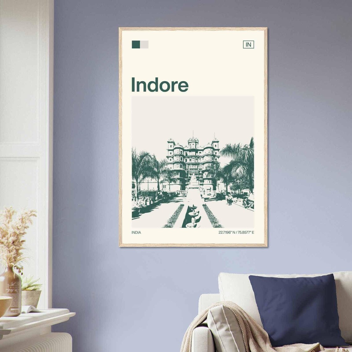 Indore India Rajwada Palace Historic Gardens Duotone Travel Poster - Image 2